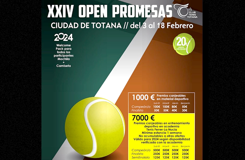 Totana acoger el XXIV Open Promesas de Tenis el prximo 3 de febrero
